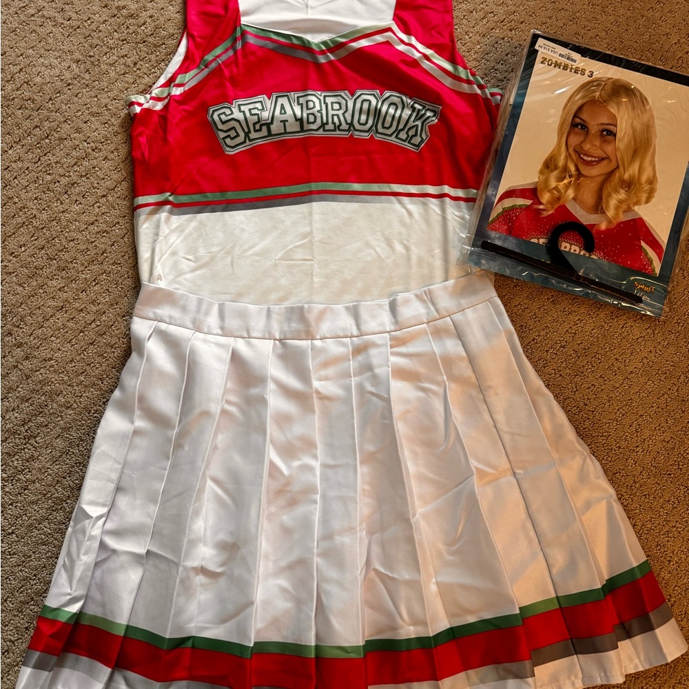 Women's Red and White Cheerleader Costume Top and Skirt